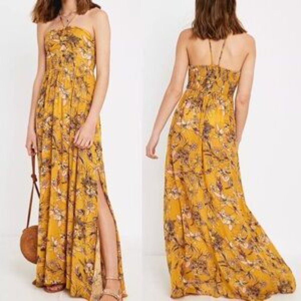 Free People Floral One Step Ahead Maxi Dress in‎ Gold Medium